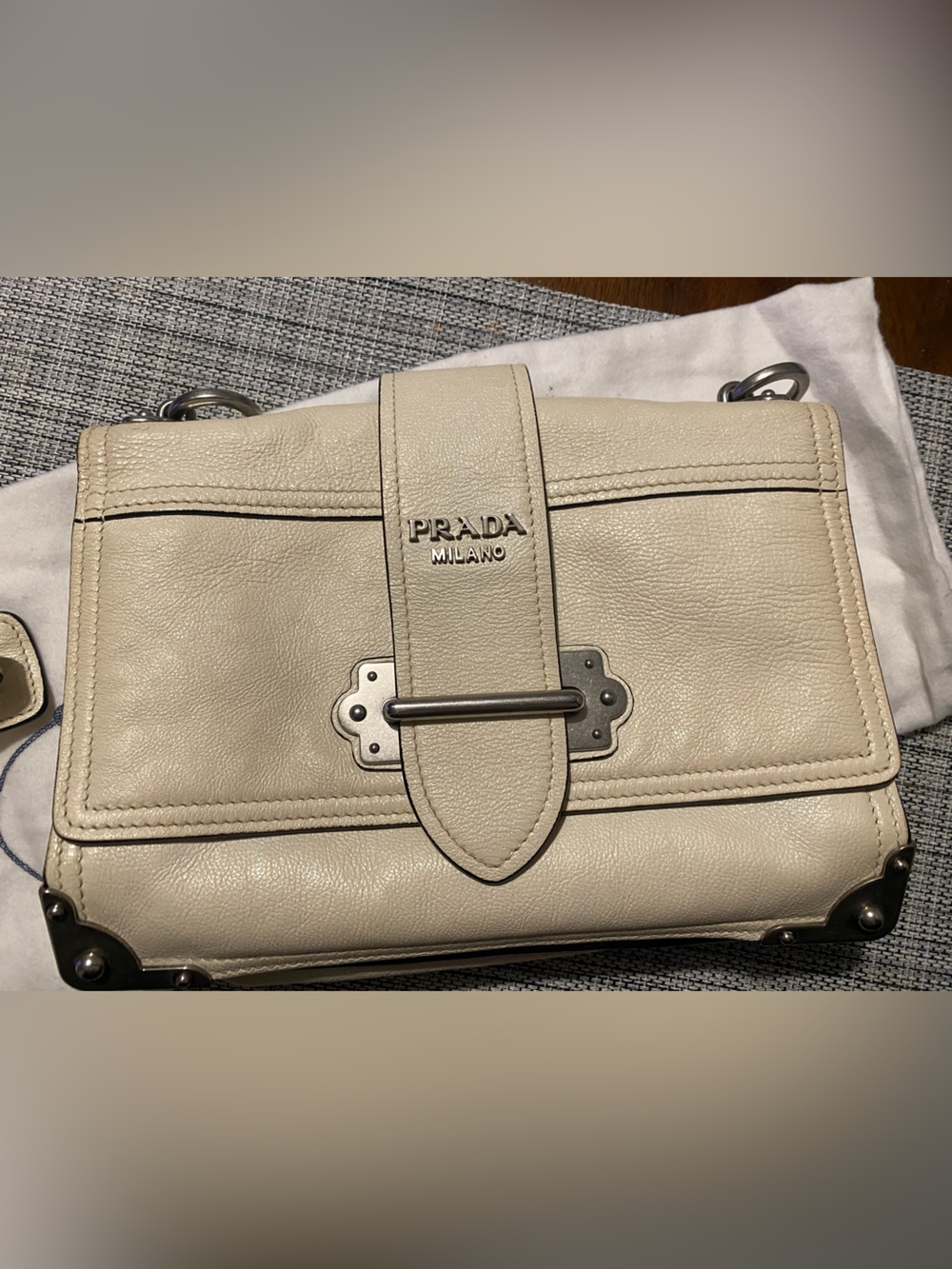 Prada Cream Leather Crossbody Bag with Silver Hardware